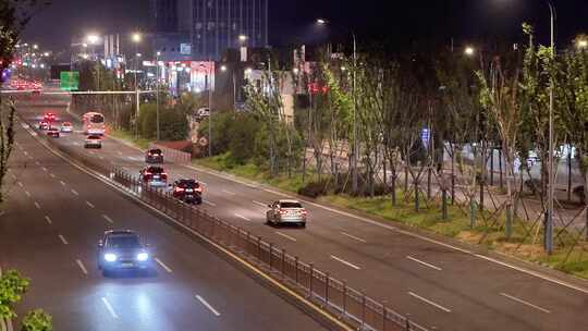 夜晚快速路隧道口车流马路行车亮化