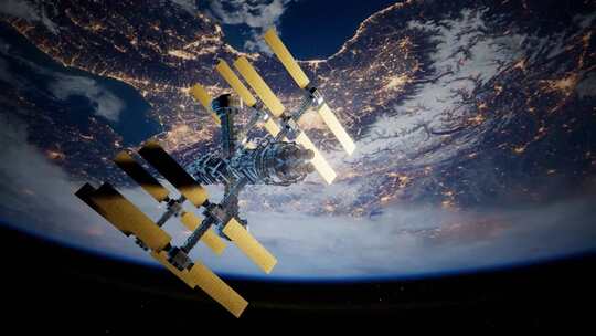 地球上空的国际空间站视频素材模板下载