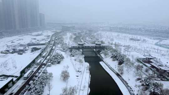 4K | 洛阳城市雪景瀍河朱樱