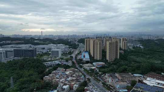 广州番禺长隆城市鸟瞰城乡结合部航拍