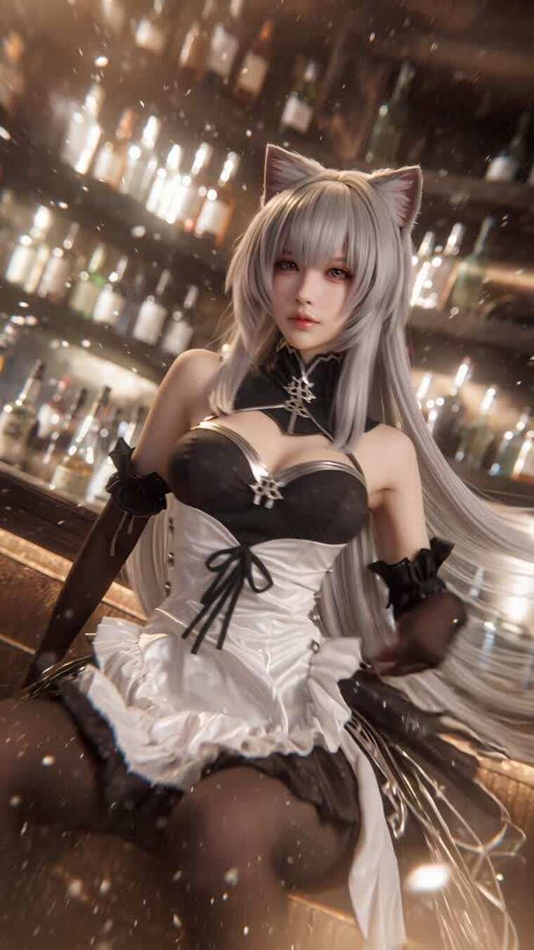 酒吧内猫耳美女coser的轻舞特写