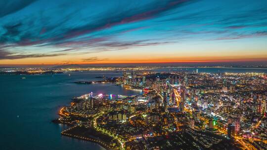 青岛夜景青岛城市夜景航拍延时