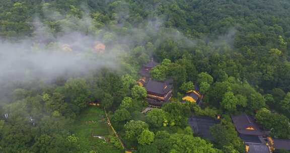 杭州永福寺云雾航拍