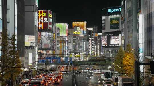 日本东京新宿夜景霓虹灯电车