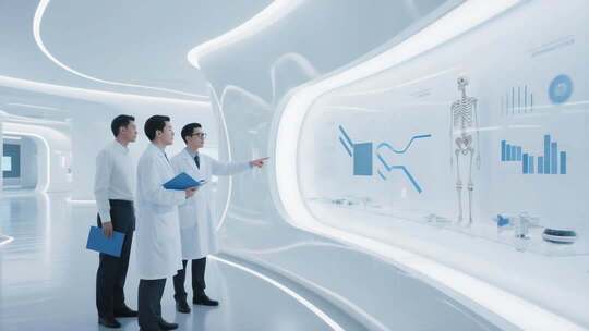 医生团队在科技感空间探讨交流