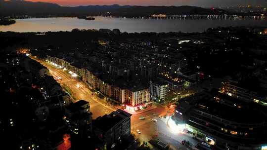 杭州西湖景区吴山广场夜景车流延时