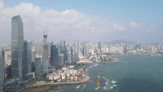 航拍山东青岛海天中心城市海岸线CBD视频素材模板下载