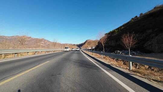 行车视角道路两侧绿化风景开车第一视角开车