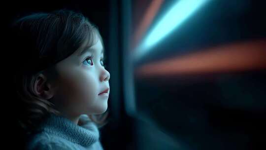 女孩专注眼神眺望未来世界