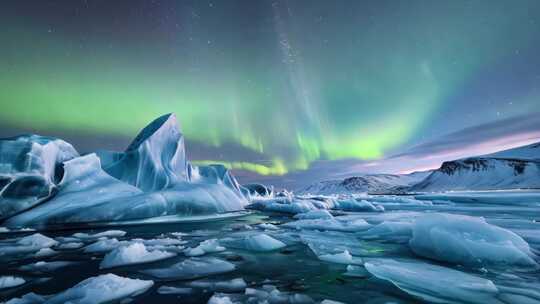 冰岛极光下的冰川景观【4K】