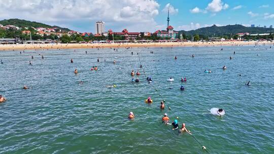 青岛海水浴场一浴视频素材模板下载