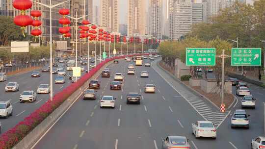 深圳滨河大道城市道路高楼车流景观