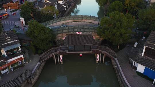 杭州市拱墅区胜利河美食街夜景航拍