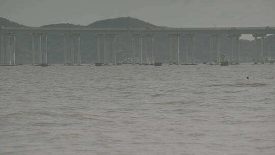 大海 大桥 渔船视频素材模板下载