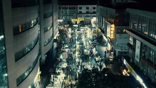 邯郸夜市步行街夜景人流航拍