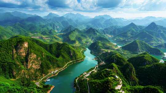 航拍长江三峡山峰河流青山绿水唯美自然风景