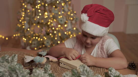 解开圣诞礼物的女孩视频素材模板下载