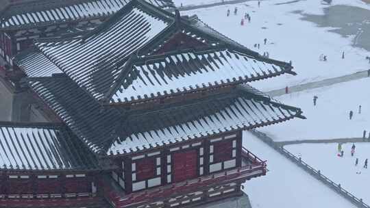 航拍洛阳应天门雪景