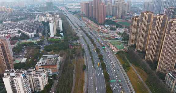 成都三花路交通航拍车辆交通四通八达