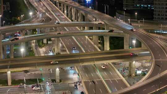 4k航拍城市快速路高架桥夜景车流素材