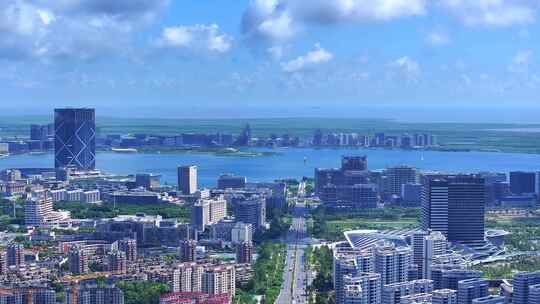 航拍上海临港新片区  滴水湖全景