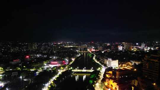 广西玉林夜景玉林南流江夜景航拍