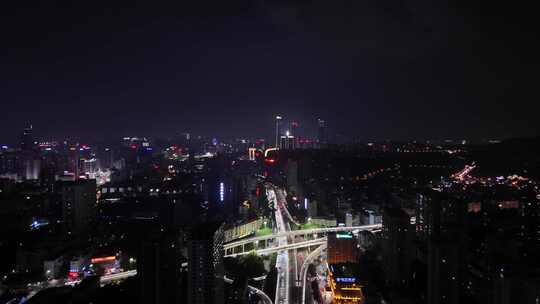 航拍广西南宁青竹立交城市交通道路夜景车流