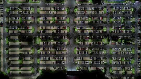 无人机航拍室外停车场车流夜景视频素材模板下载