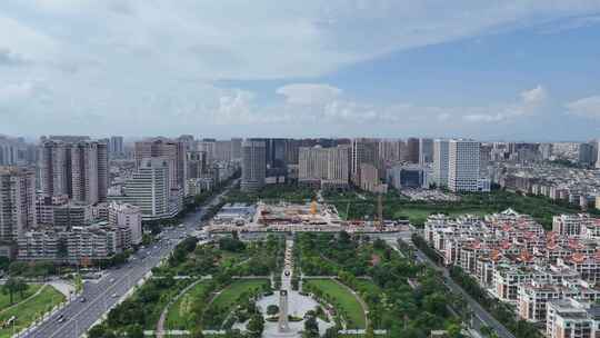 广东汕头城市绿化开放广场航拍