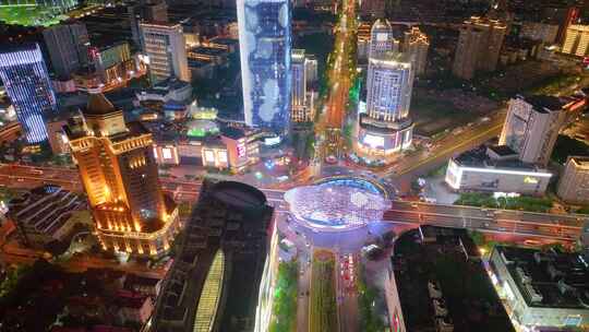 上海市杨浦区商圈五角场广场夜晚夜景城市车