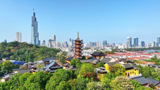 南京市古鸡鸣寺航拍视频素材模板下载