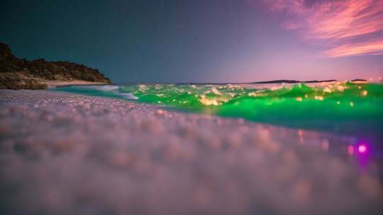 海滩夜景海浪与星空