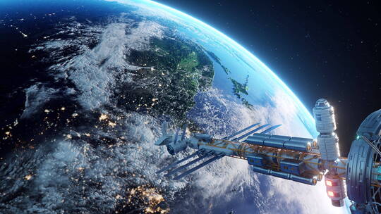 可商用原创4k地球空间站科幻三维