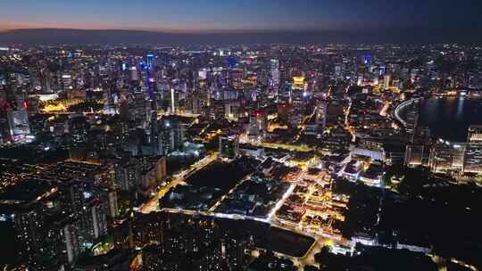 航拍上海浦西CBD高楼夜景亮化