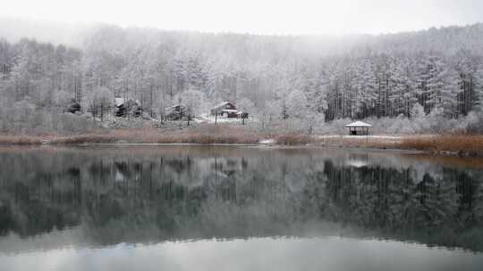 冬天的湖冬季湖湖上雪景