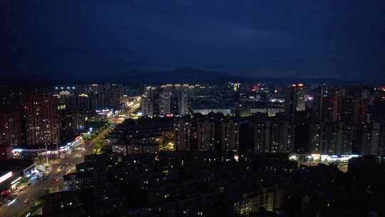 江西宜春城市夜幕降临晚霞夜景航拍