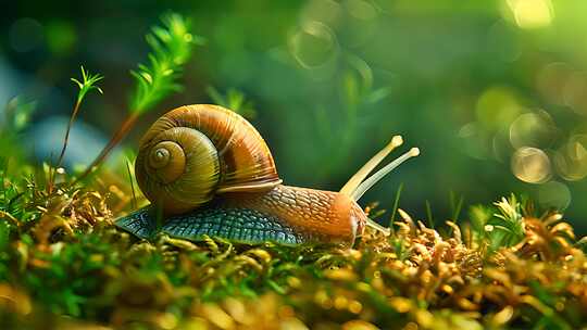 蜗牛爬行在树林草坪