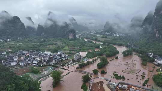 桂林夏季暴雨洪水航拍