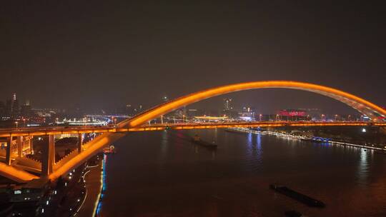 航拍卢浦大桥侧面转正面的夜景视频素材模板下载