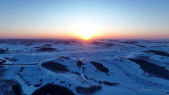 航拍内蒙古雪域雪原暮色