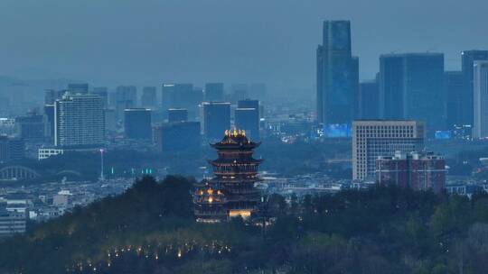 义乌鸡鸣阁城市夜景航拍