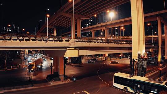 鲁班路高架夜景航拍视频素材模板下载