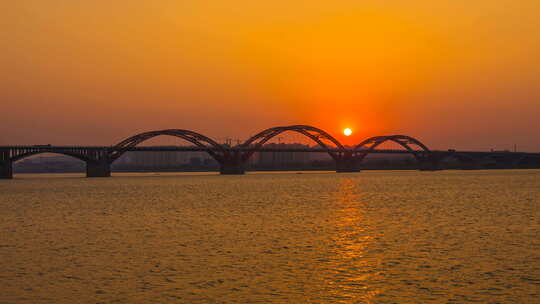 湖南长沙黑石铺大桥夕阳延时摄影
