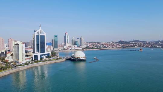 航拍青岛前海一线城市景观 4k