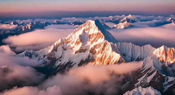 雪山云雾阳光山峰云海日出自然生态环境风景