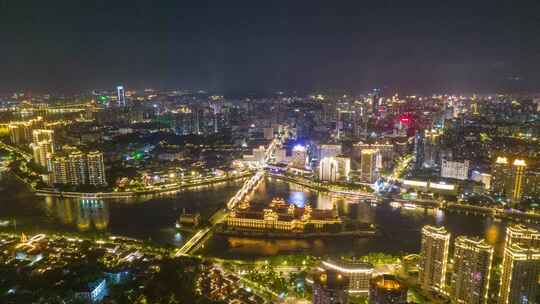 福州夜景闽江中洲岛航拍延时