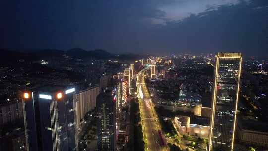 济南城市夜幕降临夜景灯光航拍