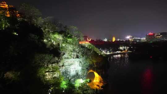 航拍广西桂林象山景区夜景