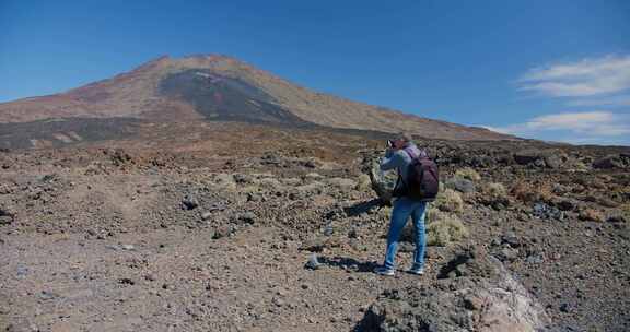 女人，徒步旅行，泰德，火山