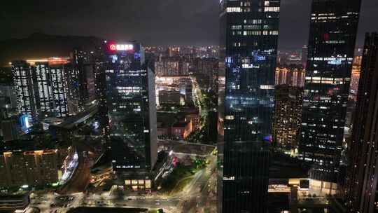 深圳夜晚马路车流夜景航拍高楼大厦摩天大楼